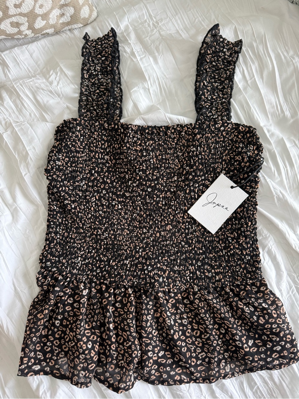 Japna Leopard Print Smocked Ruffle Tank Top NWT Medium